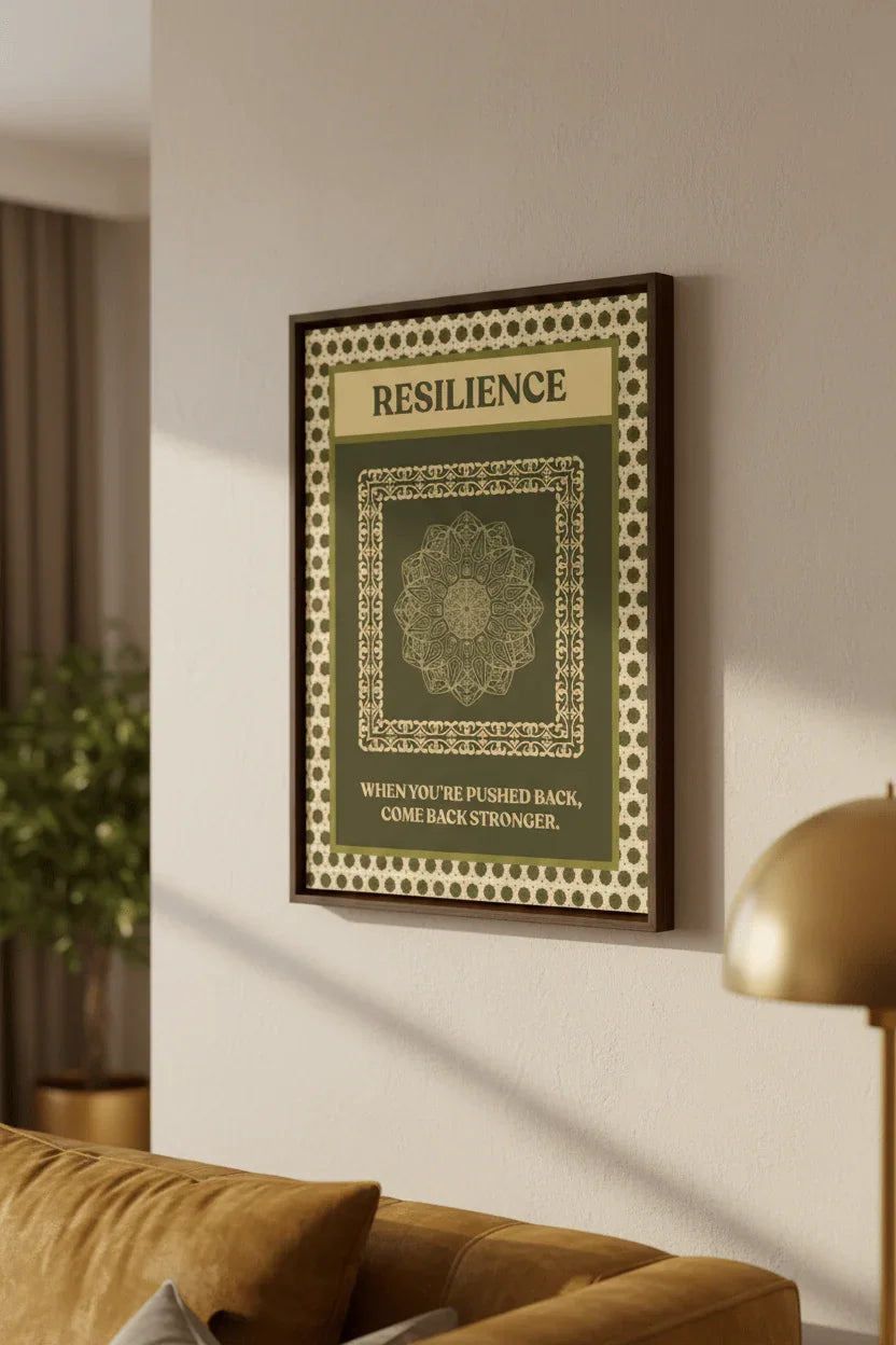 Resilience Canvas Poster on Wooden Frame hanged on wall