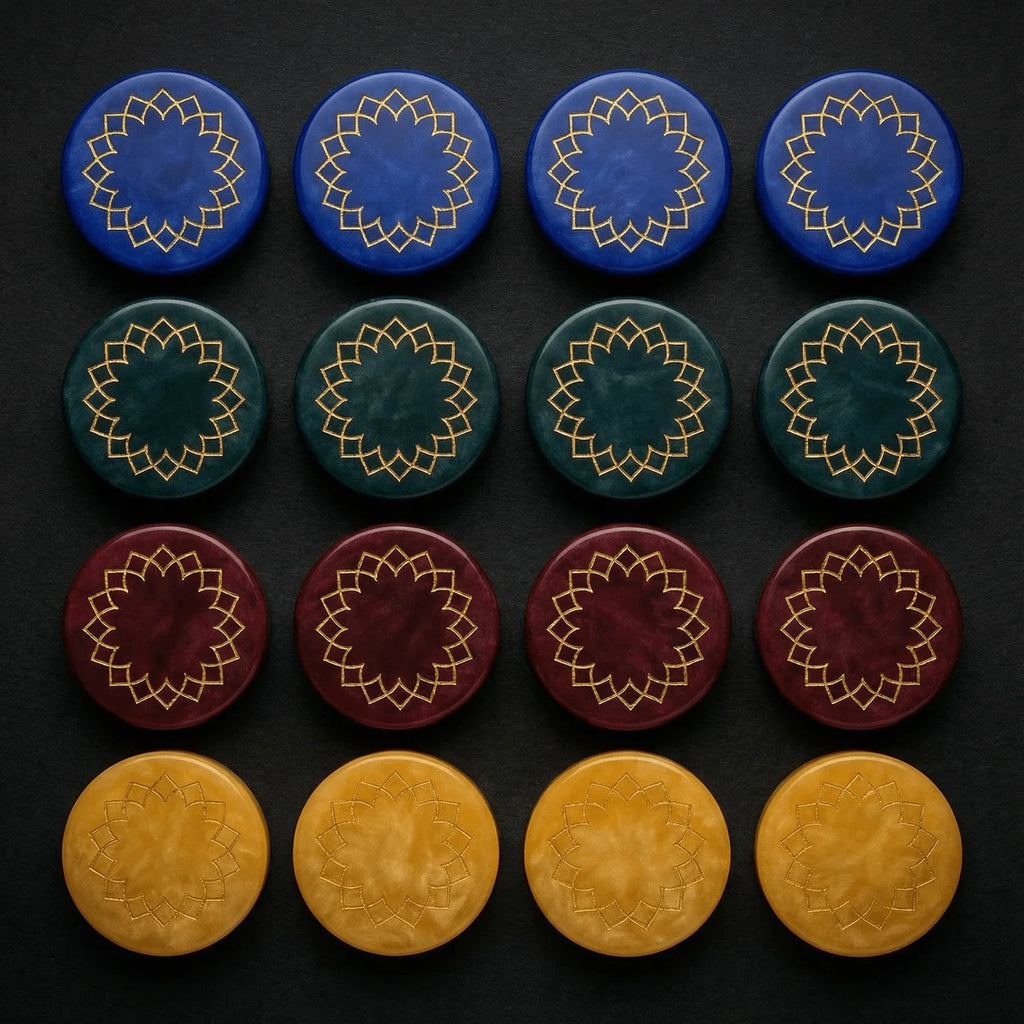 Premium resin player tokens from the Ludo Ghar luxury ludo board game